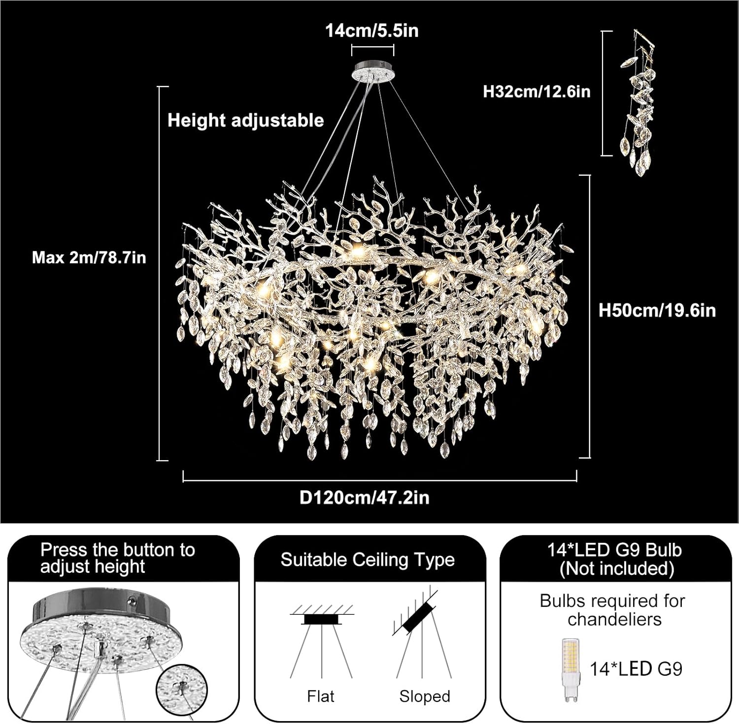 Solara Round Tree Branch Chandelier 48"